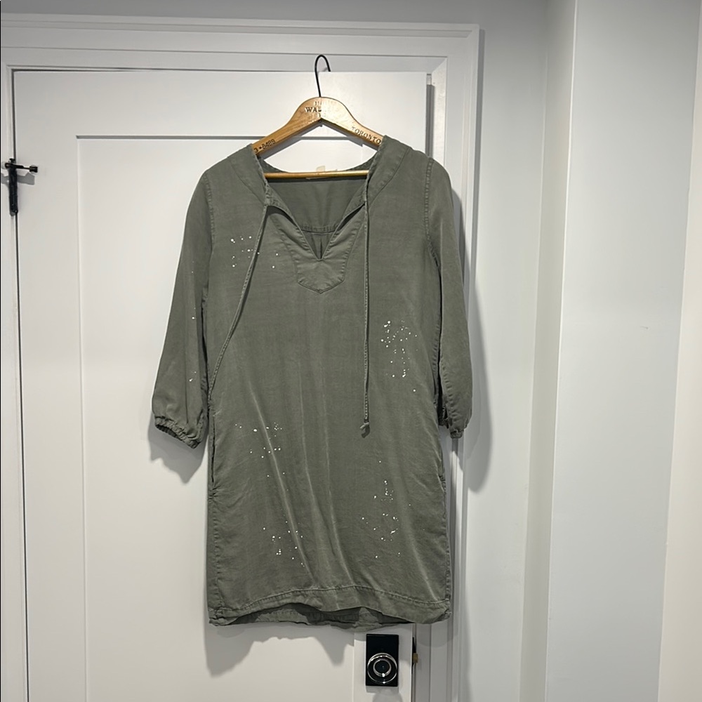 Olive Green Tunic with White Paint Details and Pockets!